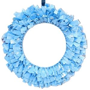 HAND CRAFTED FABRIC RAG WREATH BLUE MOON SUN & STARS SHABBY CHIC NURSERY DECOR